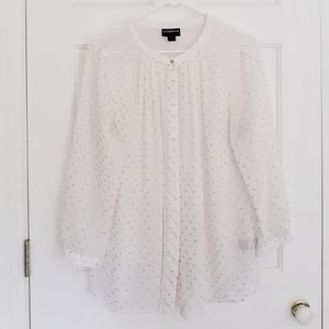 Women's White and Gold Liz Claiborne Blouse Size L